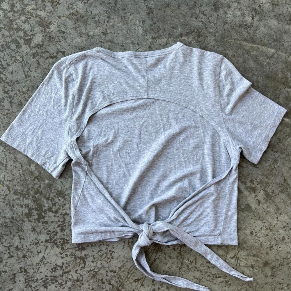 American Eagle AE Studio Gray Open Back Tie Crop Top Large